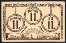 Kurioses Datum 11.11.1911, Landschaft bei Sonnenaufgang, Ansichtskarte 