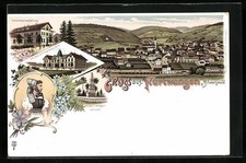 Lithographie Furtwangen /Schwarzwald, Gr. Bad. Uhrmacherschule, Gewerbeaustellu 