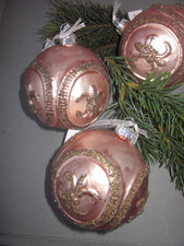 3x Christbaumkugeln* Drescher* rose * Ornament* Glitzer*Glas*mundgeblasen*8 cm