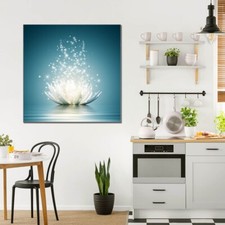 banjado Glas Wandbild quadratisch Wohnzimmer Küche Büro Magische Lotusblüte