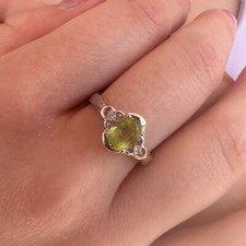 Solid 14K Weiss Gold Natürlich Peridot Und Diamanten Vintage Stil Damen Ring