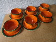 Keramik Suppentasse mit Griffen Vintage Orange 70er Tapas Schalen Schüssel
