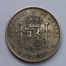 5 Pesetas Spanien 1878 Silber  Alfonso XII