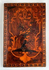 Antikes Intarsienbild Holzbild Papagei Blumen Ornamentik - Ende 19. Jh.