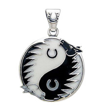 Peter Stone 925 Silber Yin Yang Anhänger Kraftamulett 2 Pferde Emaille Einlagen