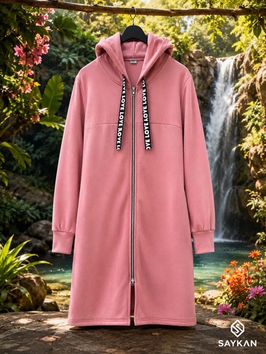 Women pink longline zip - pink,