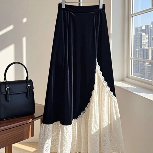 Damen samt midi rock spitze - midi,