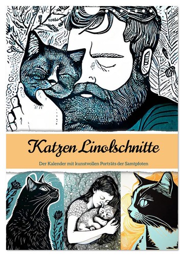 Katzen linolschnitt der - katzen,