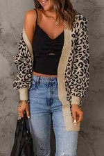 Strickjacke Jersey Pullover Lang Frau Weich Beige Tier Over 71626