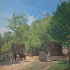 Jagd Reiter Herrenhaus Biedermeier Monogramm G F gerahmt Öl Leinwand Mitte 19 Jh