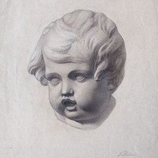 FW Palm Kinderkopf Studie nach Büste Kohlestift weiß gehöht 1870 signiert dat.