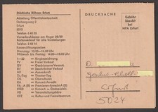 Erfurt 1988 " Heimatbeleg " mit Spielplan der Städtischen Bühnen als Drucksache