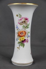 Meissen Porzellan Vase Trompetenvase Kratervase 25 cm Blumendekor bunt um 1900