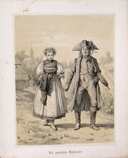 Benjamin Vautier Hochzeit Tracht Hessen Schwalm Pfeife Schirm Kapelle Braut Feld