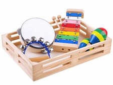 Kinder Holz Musikinstrumente Set 4 Stück Tamburin Xylophon Rhythmus JO
