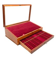 Antiker Holz Tisch Stift Sammler Schrank / Vitrine Präsentationsbox um 1950