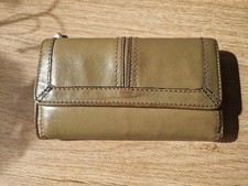 Fossil Maddox echtes Leder Damen Portemonaie Geldbörse Geldbeutel grün Nato oliv