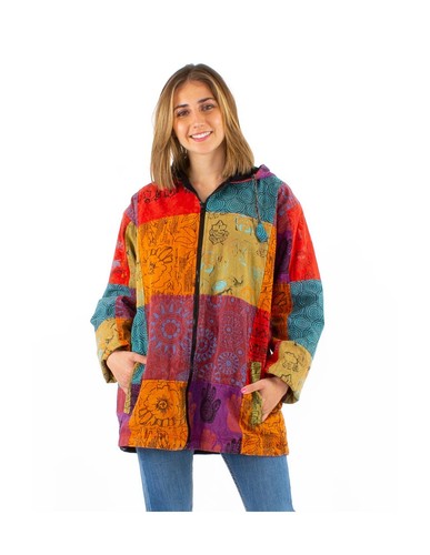 Damen patchwork jacke - jacke, kapuze