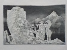 HANS-PETER MÜLLER - Amor macht Pause. Radierung um 1980. Leipziger Schule