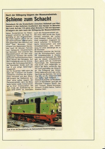 Grubenbahn zwischen hettstedt - zwischen,