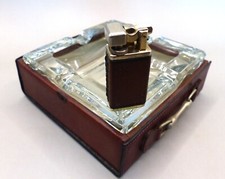 Set Aschebecher Glas Schwer Leder Rowenta Liftarm Feuerzeug top Funktion