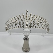 Feine minimalistische Tiara Silber Strass Fächer-Design Braut Prinzessin Diadem