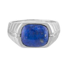 Natürlich Lapislazuli Edelstein Mit 14K Weiß Vergoldet Silber Herren Ring #985