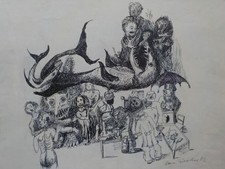 HANS BÖTTCHER - Tod, Fam. General, Gespenster usw. 5 Tuschezeichnung signiert