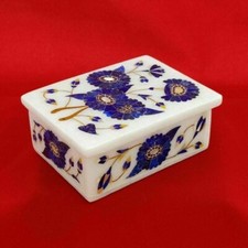 Antike Marmor Schmuckschatulle Lapislazuli Intarsien florales Design Halbedel...