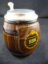 Brauerei BBK Kaiserslautern  Fass Krug  mit Zinndeckel 0,5L Bierkrug