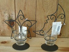Teelichthalter Mond & Stern, 2er Set aus Metall und Glas