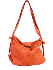 Tasche Leder orange  Umhängetasche Crossbody Bag Flechtleder Beuteltasche B484