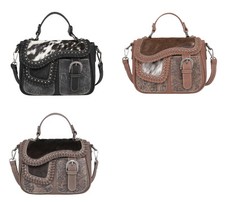 Kufelia Handtasche Schultertasche Westerntasche Kuhfell Nieten Flechtung