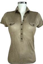 JOE TAFT Edel Polo Shirt Lurex metallic Feinstrick sand gold beige Gr. S 36 38
