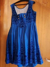 Da-Dirndl-Kleid, Landhaus, Leinen, blau Gr. 38,  mit Stickerei, Vintage