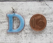 Vintage Emaille Anhänger D Buchstabe blau Geschenk Geburtstag Name 1970er Hippie