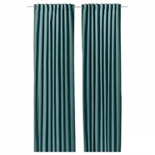 IKEA Sanela 360cm! dunkelgrautürkis Samt Vorhänge 3x + Reststück + 2 Kissenbezug