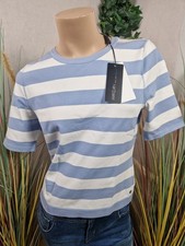 Marc Cain Damen Pullover Halbarmpullover Pulli Strick Viskose Blau Streifen N2