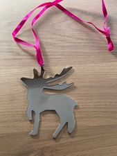 Weihnachtsdeko, Edelstahl glänzend, Elch, hängend, m. Satinband