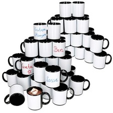 72x Carina Kaffeebecher 300ml schwarz weiß beschriften Porzellan Glühweinbecher