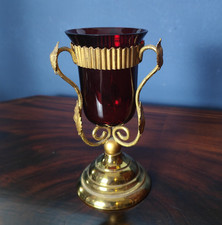 Ewiges Licht Bronze mit Rubinglas Sakrales Licht 19. Jh antik