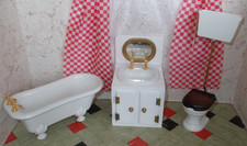 Nostalgie Bad Einrichtung Wanne Waschbecken Toilette Spiegel Handmade MINIATUR