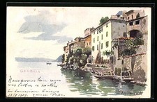 Künstler-AK Gandria, Häuser am Wasser 1909 