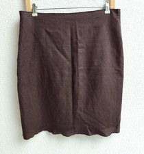 Eleganter schlichter Leinenrock Leinen Rock Braun Zero Rüschen Borte Gr. 40