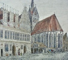 Johann POPPEL (1807-1882) kolor. Stahlstich 1843: MARKTKIRCHE & RATHAUS HANNOVER