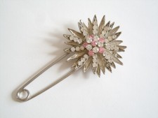 Brosche Sicherheitsnadel Strass Blüte groß 22,3 g/8,5 x 4,5 cm