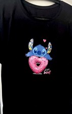 Stitch disney Damen T-Shirt Schwarz Herz Donut Micky Mickey Ohren Neu 44