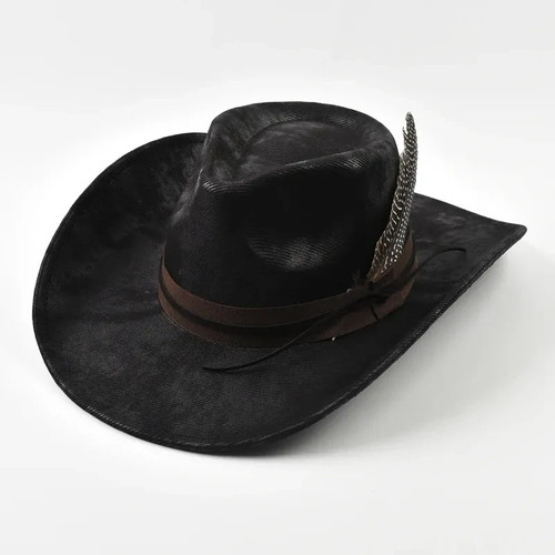 Damen cowboyhut schwarz feder - damen,
