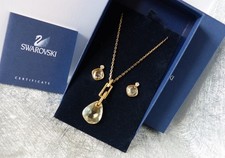 Swarovski Schmuck-Set: Kette + Anhänger + Ohrstecker Kristalle goldfarben OVP