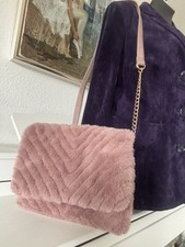 Primark Fell Umhänge Tasche Clutch Altrosa Rosa Flausch Gold Kette 